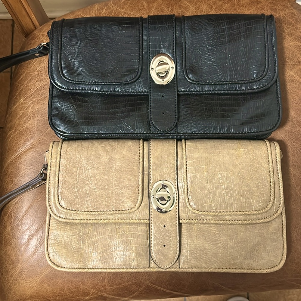 New Cosmopolitan Clutch Purses. Two Croc Embossed Faux Leather Clutches.
